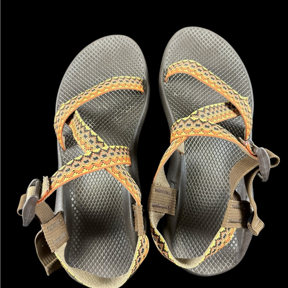 Chaco Z1 Women’s 11 Orange Brown  Geometric Vibram Sole Hiking Sport Sandals. - Picture 9 of 10